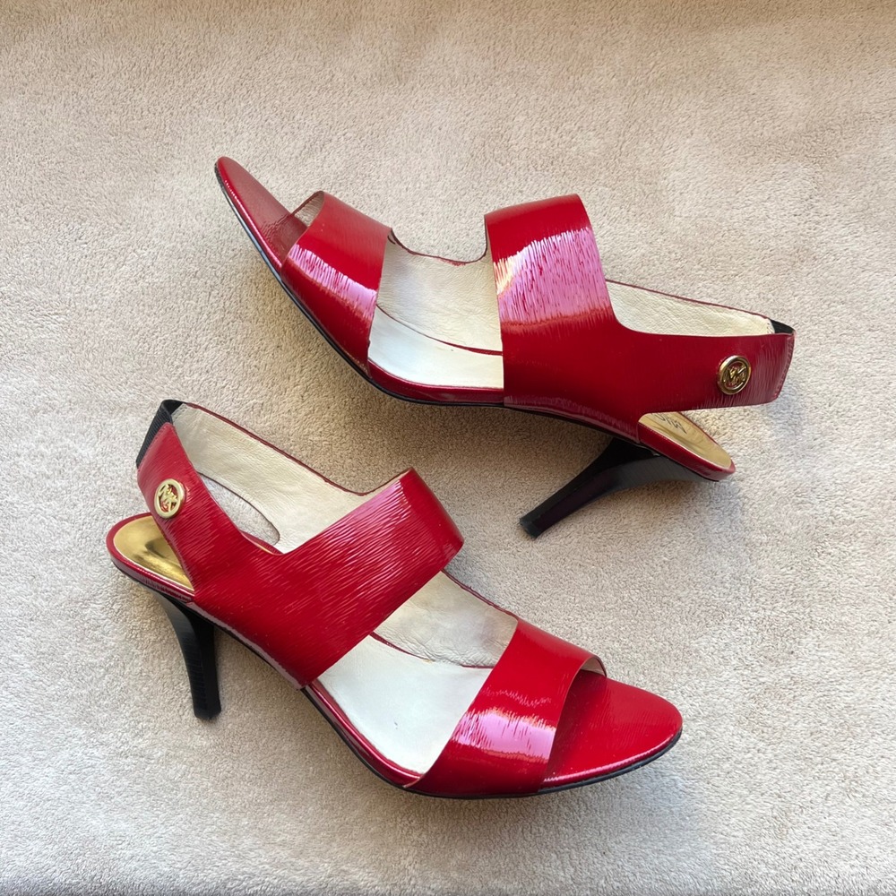 MICHAEL Michael Kors Women 9.5 M Red Patent Leather Slingback Heeled Sandals